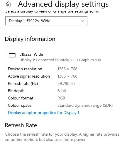 Display adapter properties for displays