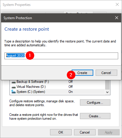 system restore point from System Properties 2