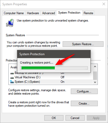 system restore point from System Properties 3
