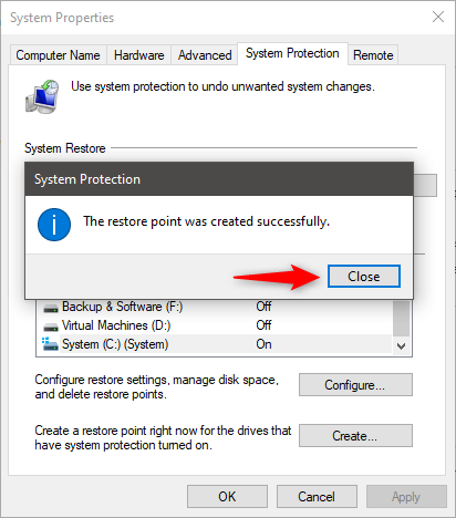 system restore point from System Properties 4