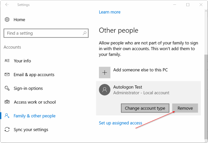 remove admin account in windows