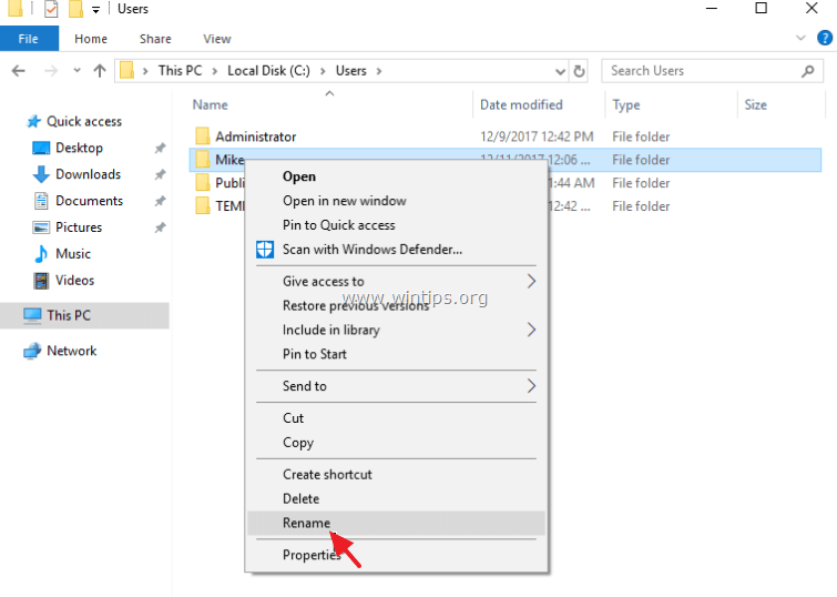 rename user account folder in windows