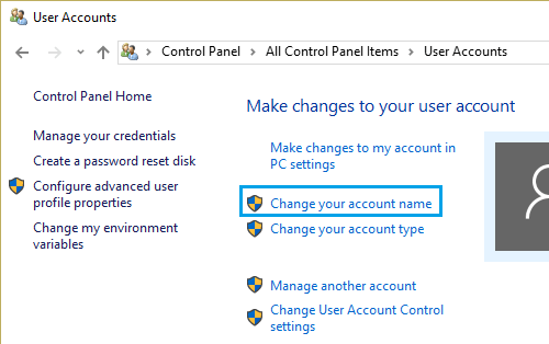 Change User Account Name Windows 10