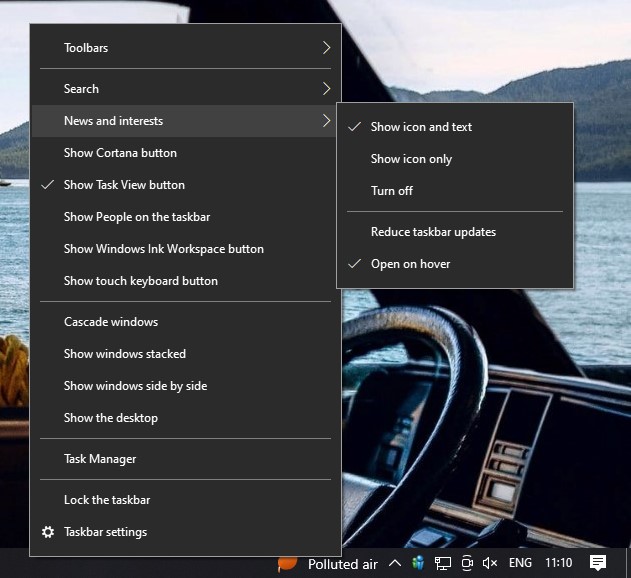 Enabling of News and Interests widget on Windows 10